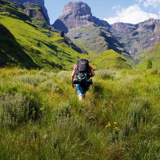Hiker in Drakensberg Mountains Kwa Zulu Natal