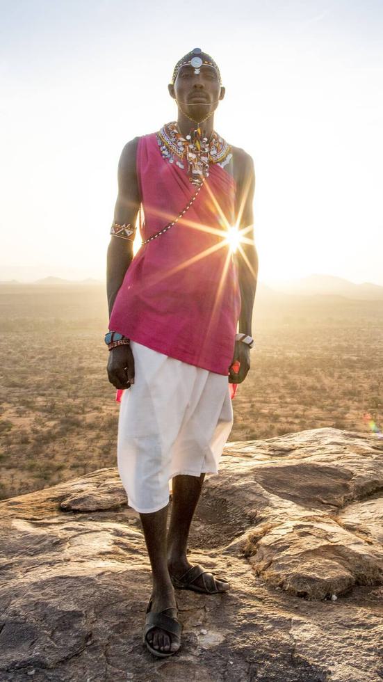 Samburu warrior on sundowner rock Sasaab