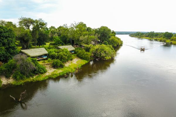 Chundu Island Lodge Suites from River Aerial