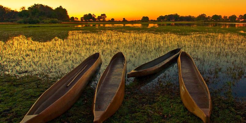 Empty mokoro Okavango Delta sunset SS