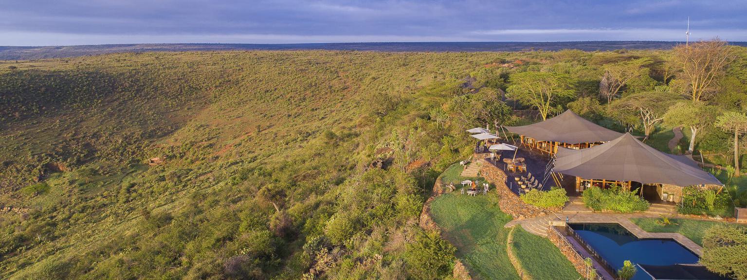 Aerial view of Loisaba with pool