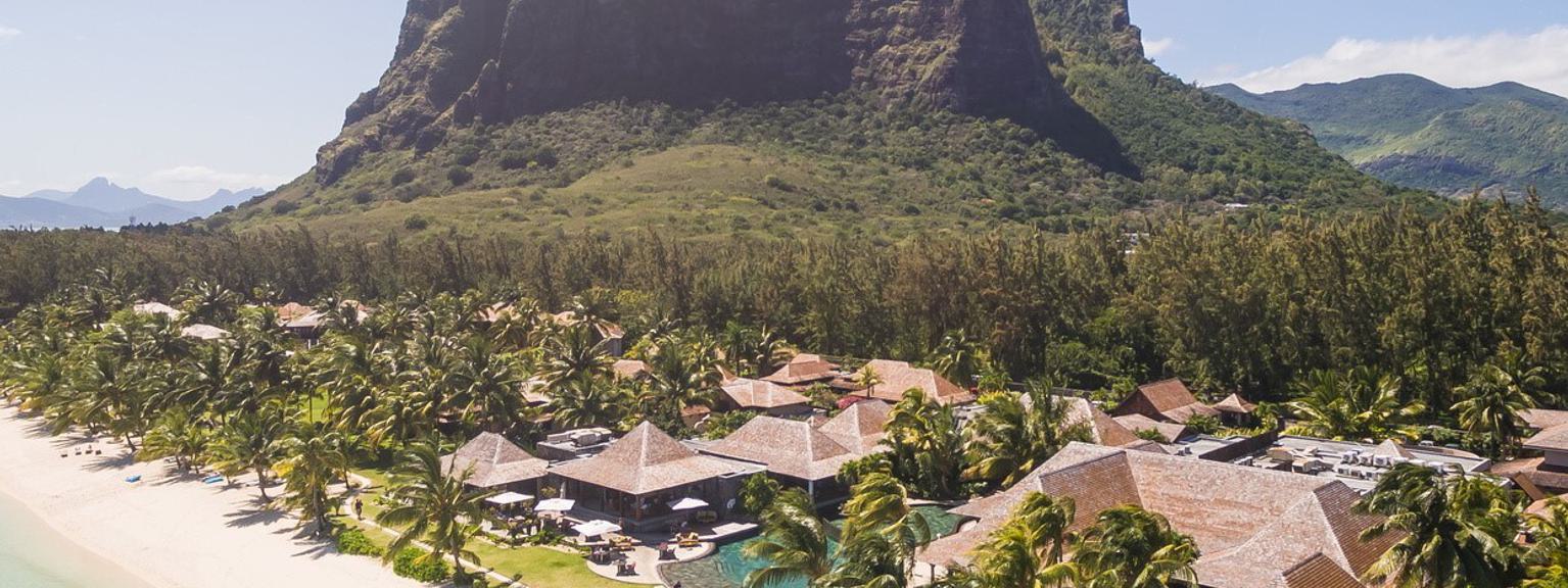 Lux Le Morne Aerial View with Le Morne Backdrop