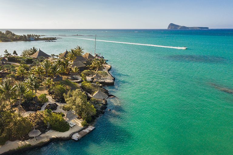 Paradise Cove aerial view to island