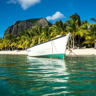 Mauritius Beach Boat in front of Le Morne