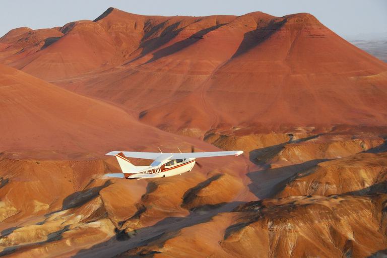 Light aircraft flight over Namibia desert