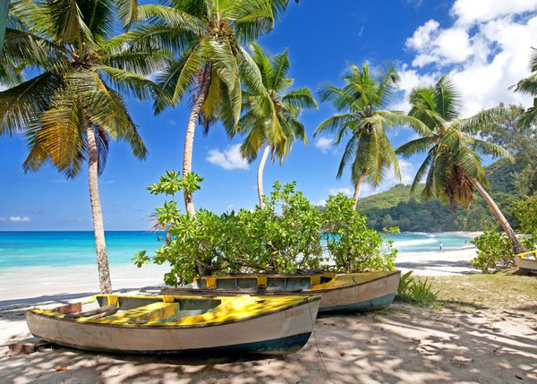Mahe island beach with boats SS