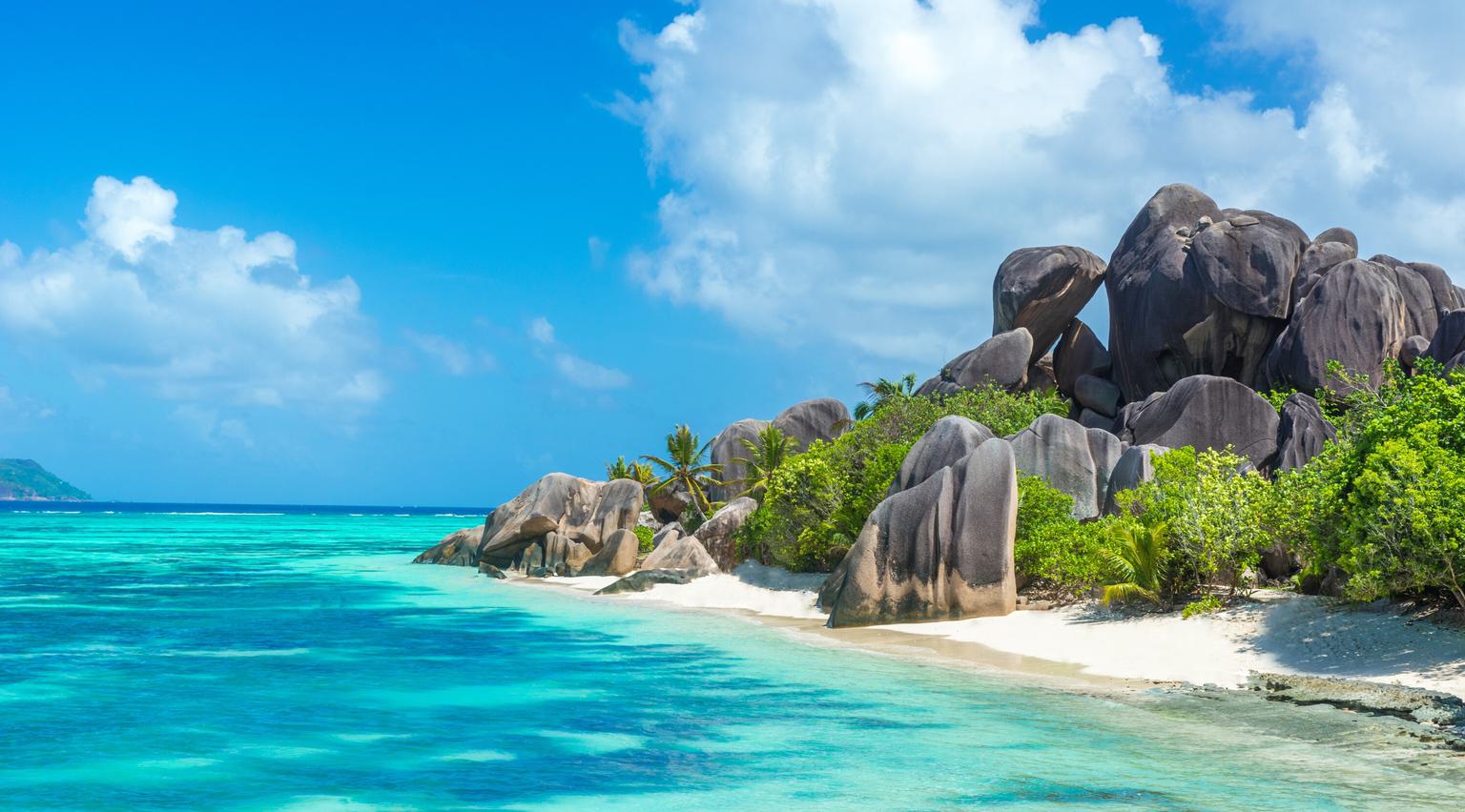 Seychelles granitic boulder beach SS
