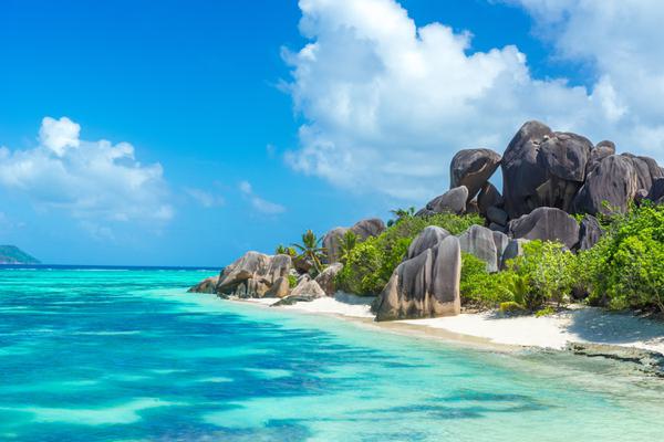 Seychelles granitic boulder beach SS