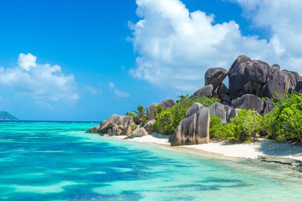 Seychelles granitic boulder beach SS
