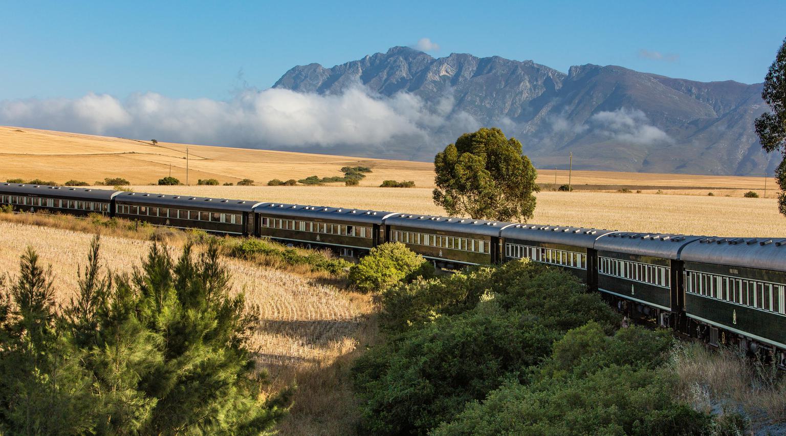 Rovos Rail train on way to Cape Town on African Collage journey