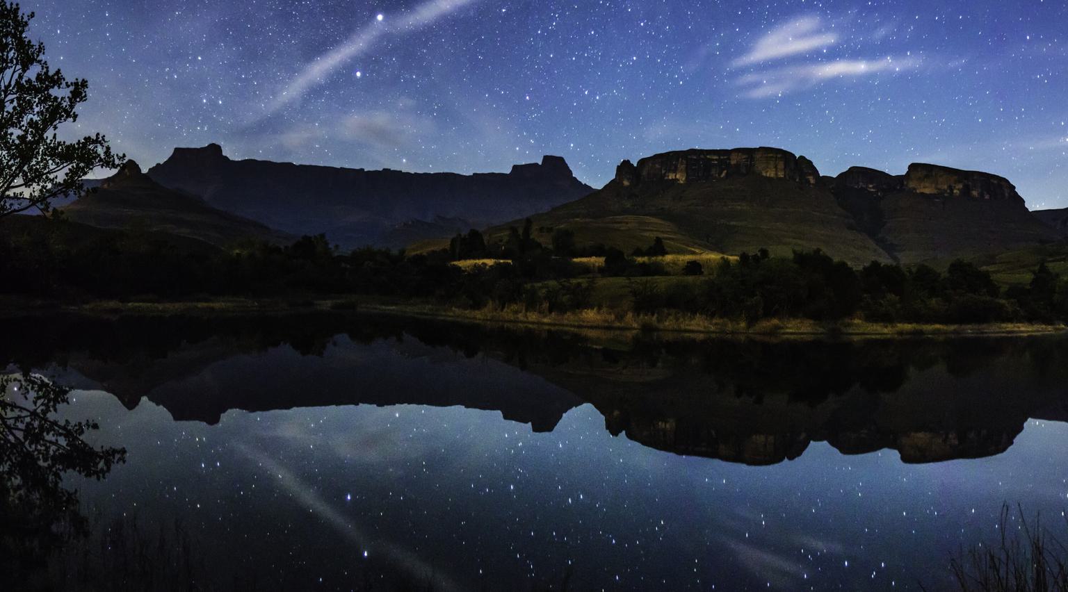 Panoramic evening landscape Drakensberg Amphitheatre KZN SAT