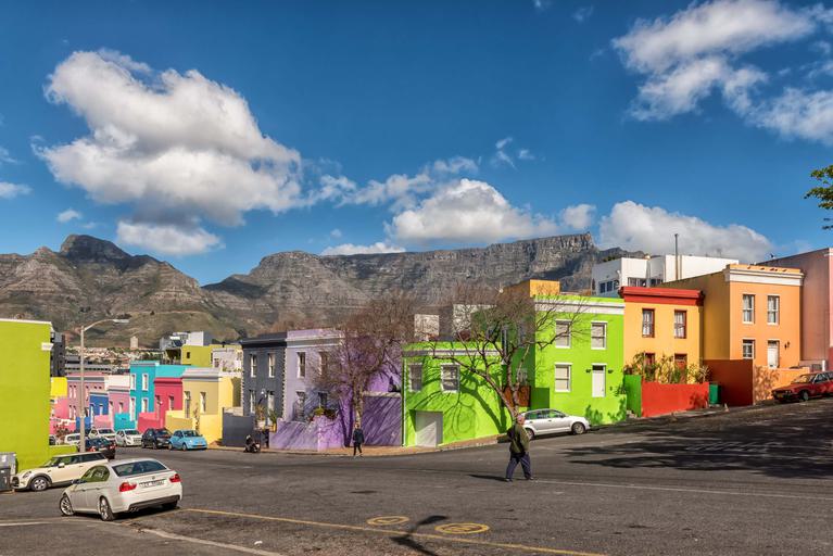 Bo Kaap Colourful House Table Mountain Background Cape Town