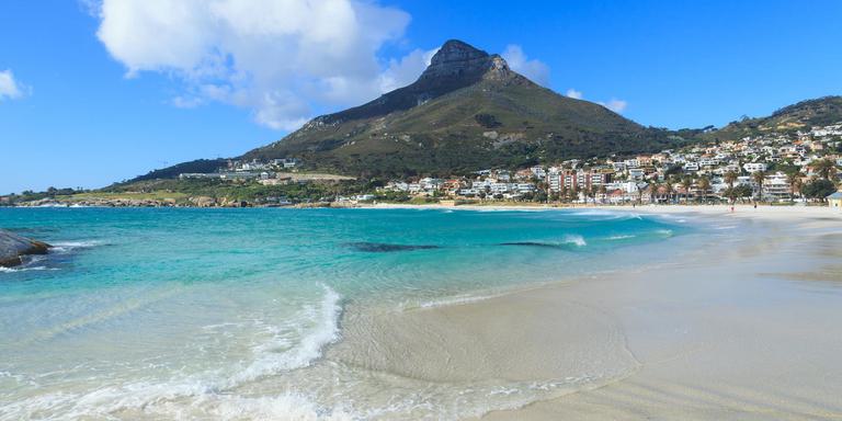 Camps Bay Beach view to Lions head Blue sky