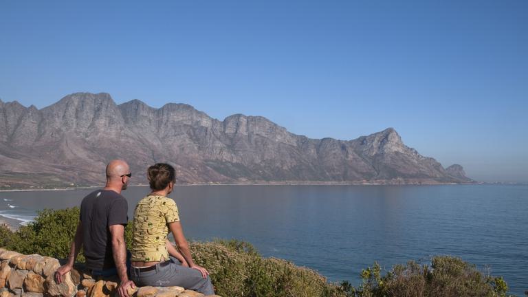 Couple admiring the view Hermanus South Africa SAT