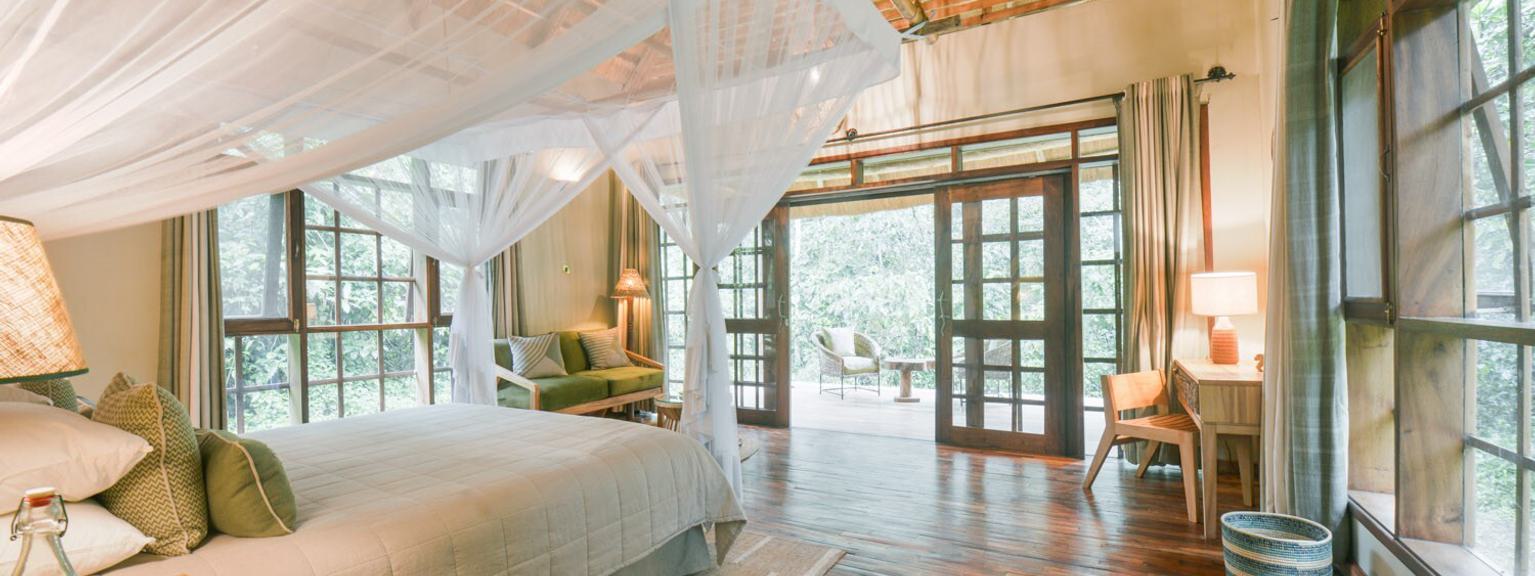 Primate Lodge cottage view towards deck