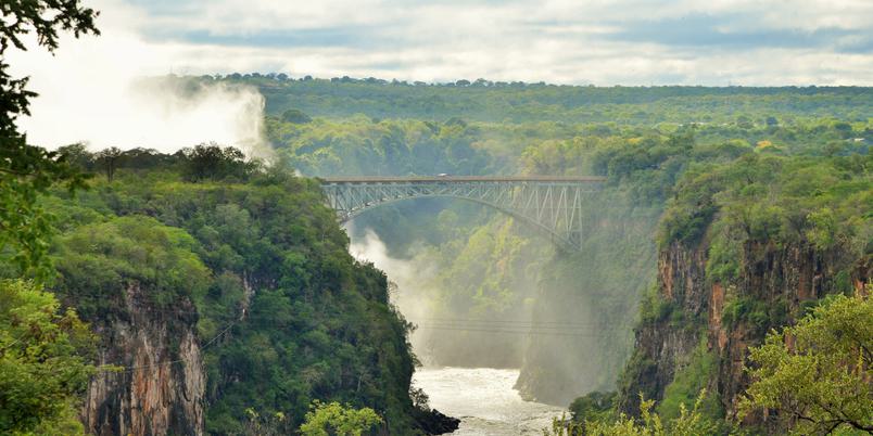 Victoria Falls bridge side on view over river
