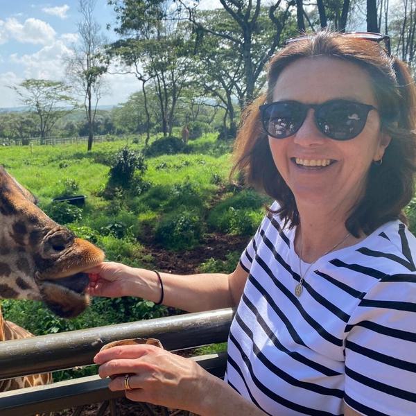 Nicky feeding giraffe card
