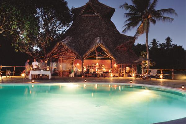 Fundu Lagoon Pool at Sunset